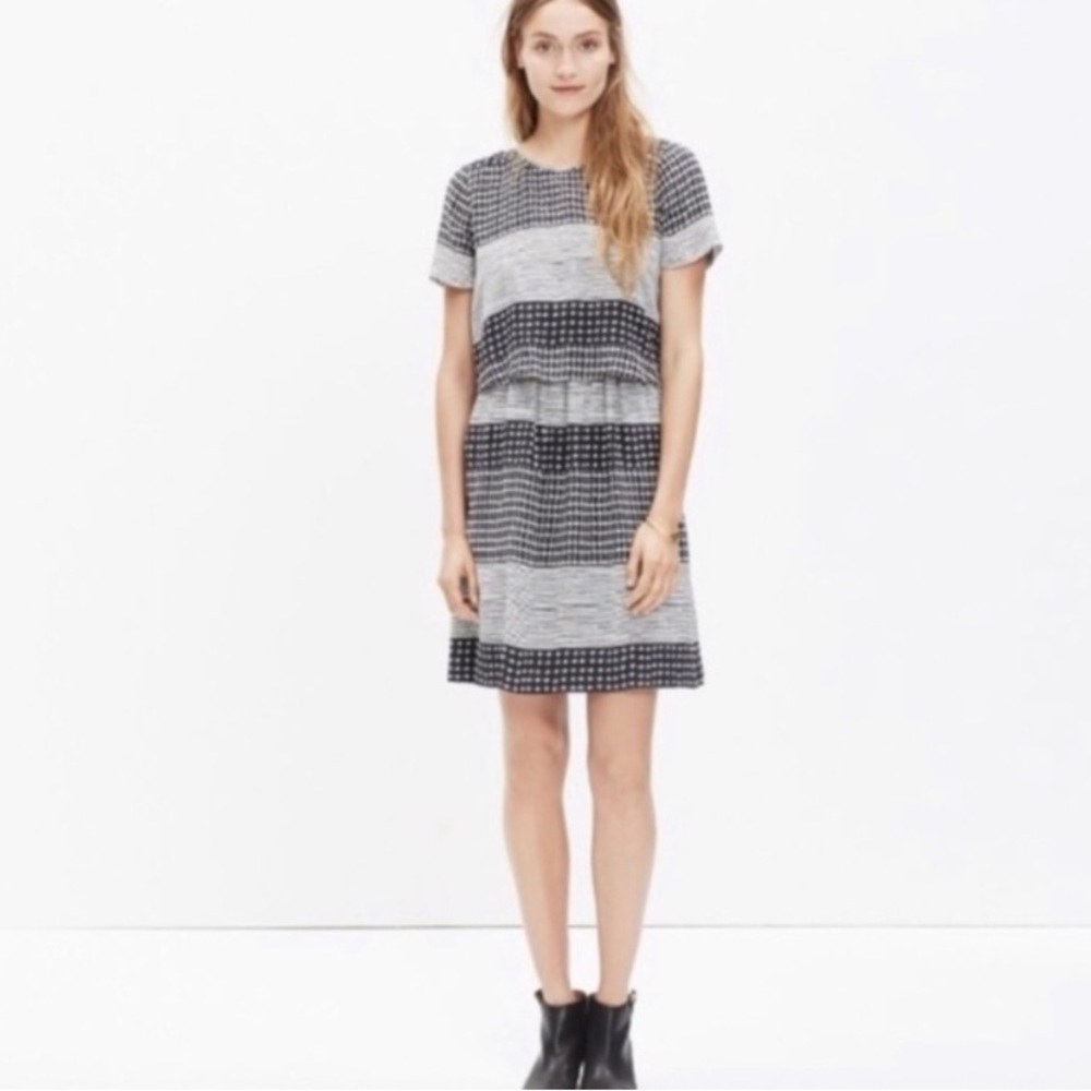 Madewell Black & White 100% Silk Overlay Dress